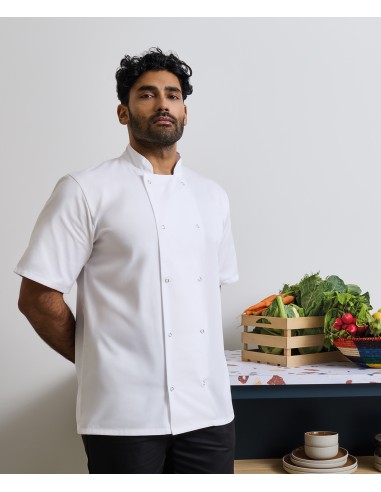 PRE-PR664-Studded Front Short Sleeve Chefs Jacket
